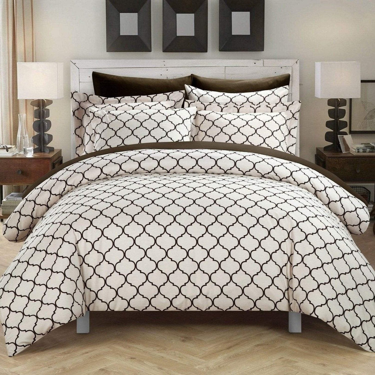 Chic Home Brooklyn 9 Piece Reversible Duvet Cover Set Brown