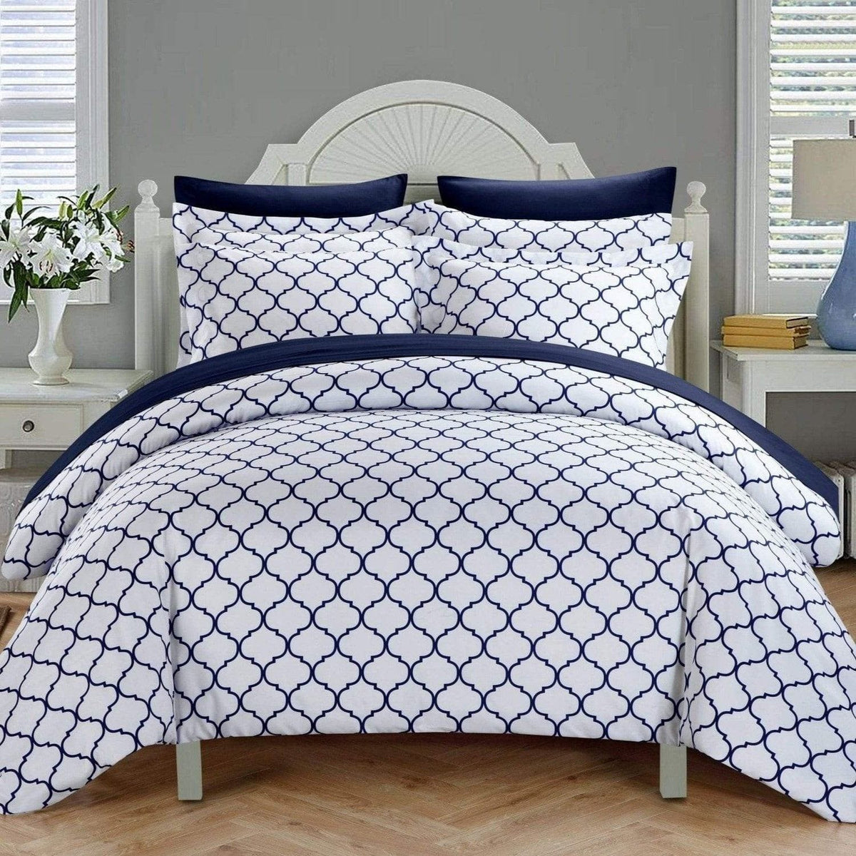 Chic Home Brooklyn 9 Piece Reversible Duvet Cover Set Navy