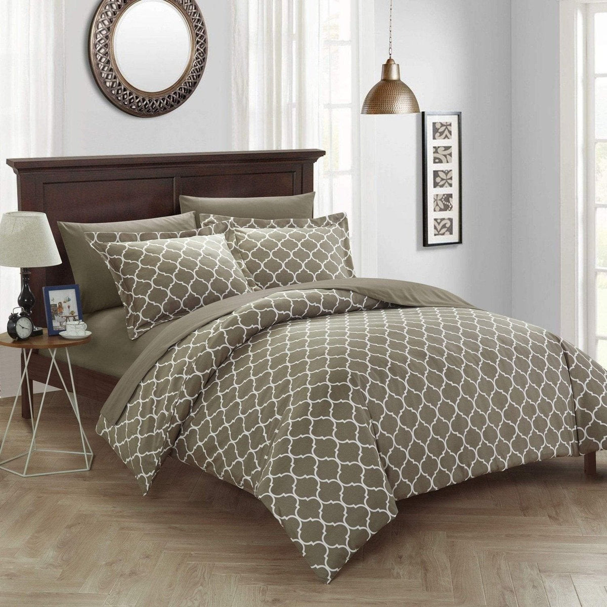 Chic Home Brooklyn 9 Piece Reversible Duvet Cover Set Taupe