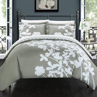 Chic Home Calla Lily 7 Piece Floral Duvet Cover Set Grey