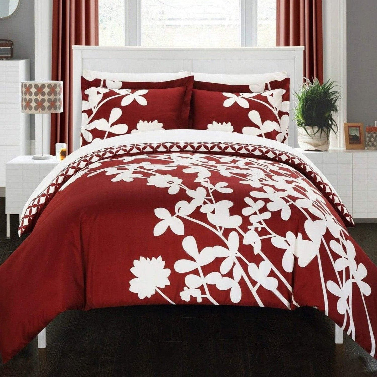Chic Home Calla Lily 7 Piece Floral Duvet Cover Set Red