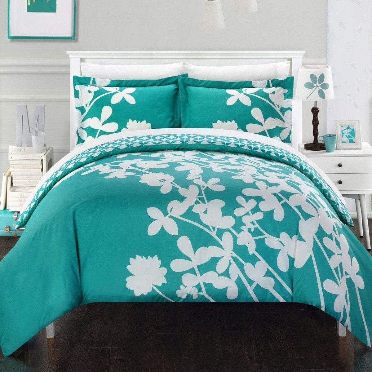 Chic Home Calla Lily 7 Piece Floral Duvet Cover Set Turquoise