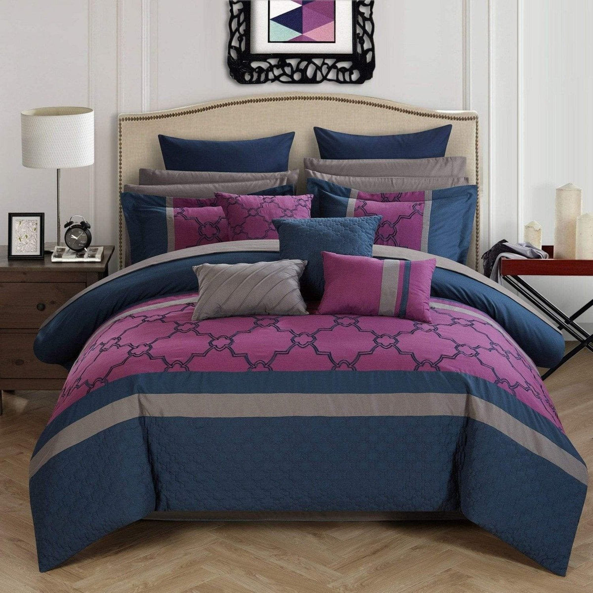 Chic Home Camilia 16 Piece Quilted Comforter Set Navy