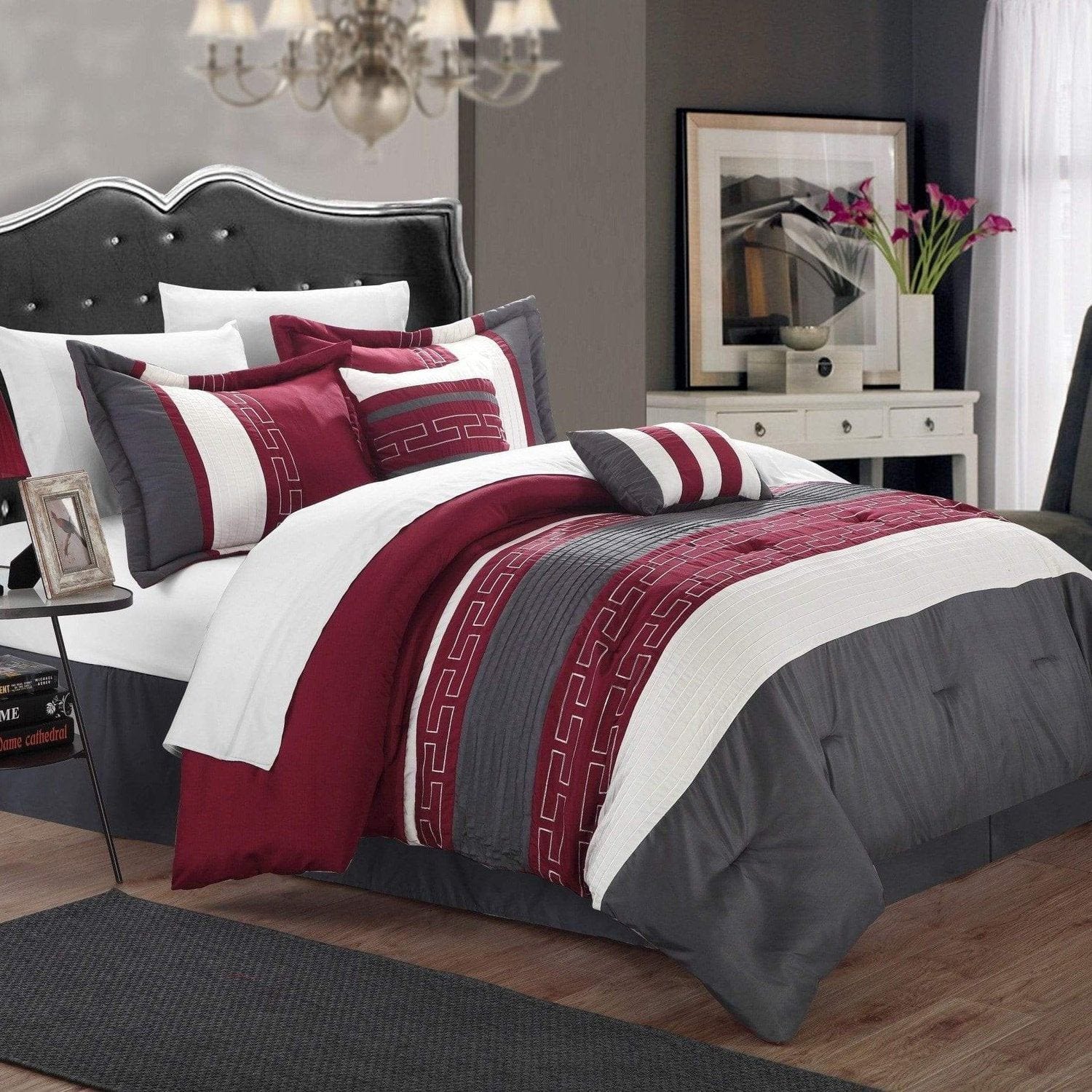 Chic Home Carlton 10 Piece Color Block Embroidered Comforter Set Bedding
