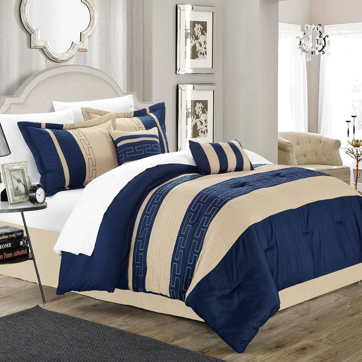 Chic Home Carlton 6 Piece Embroidered Comforter Set Blue