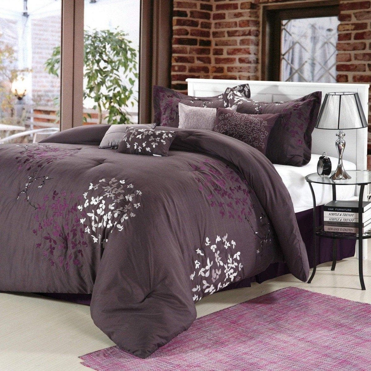Chic Home Cheila 8 Piece Floral Comforter Set Purple