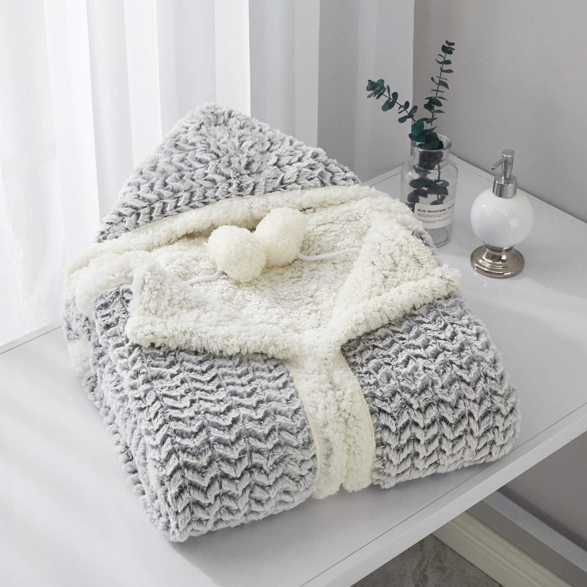 Chic Home Chevy Snuggle Hoodie Two-Tone Print Robe Plush Micromink Sherpa Wearable Blanket White 