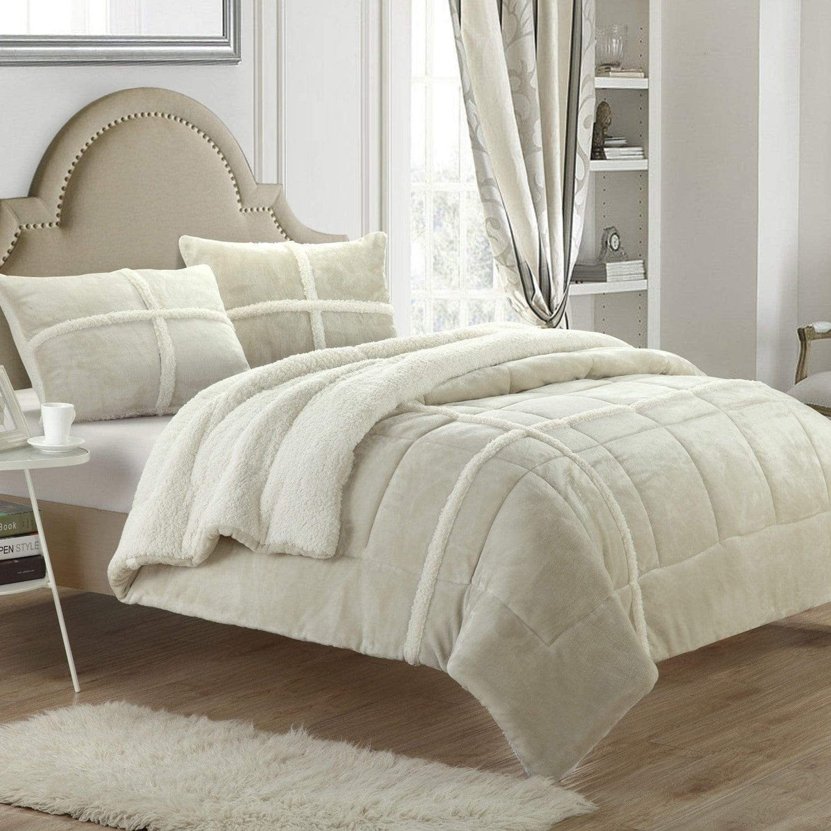 Chic Home Chloe 7 Piece Sherpa Comforter Set Beige