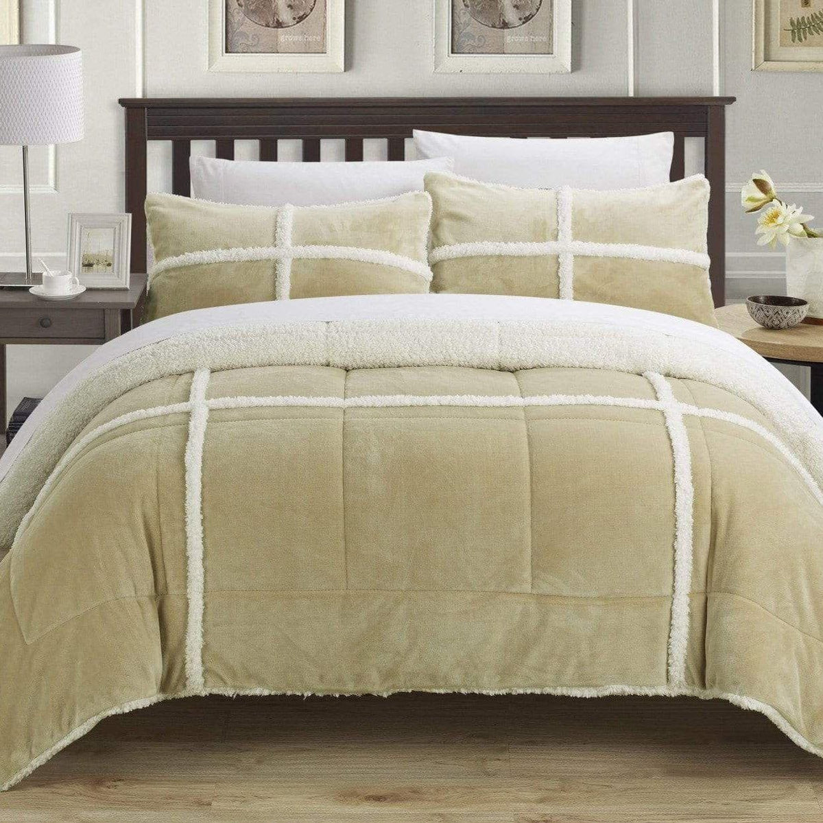 Chic Home Chloe 7 Piece Sherpa Comforter Set Camel
