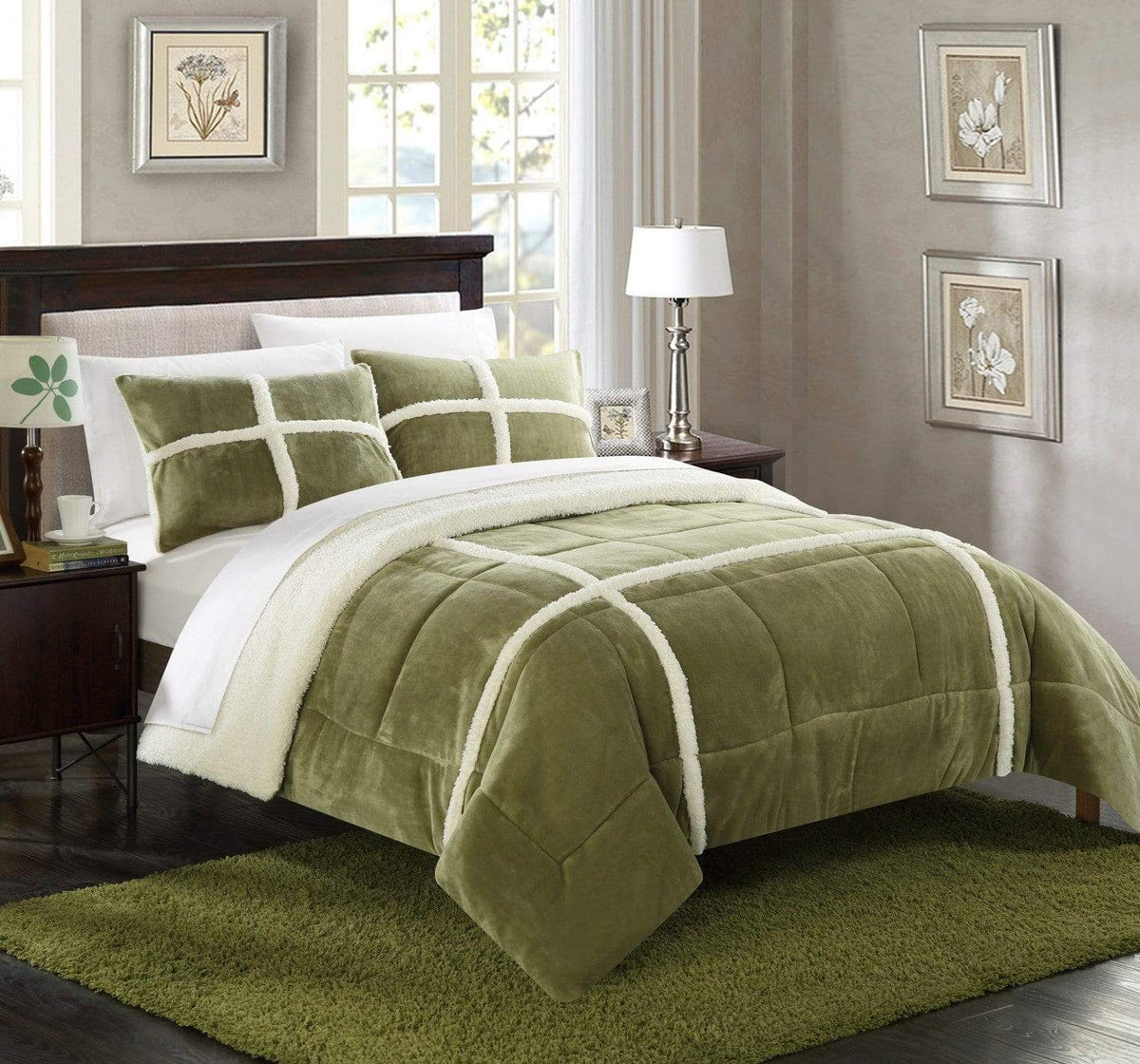 Chic Home Chloe 7 Piece Sherpa Comforter Set Green