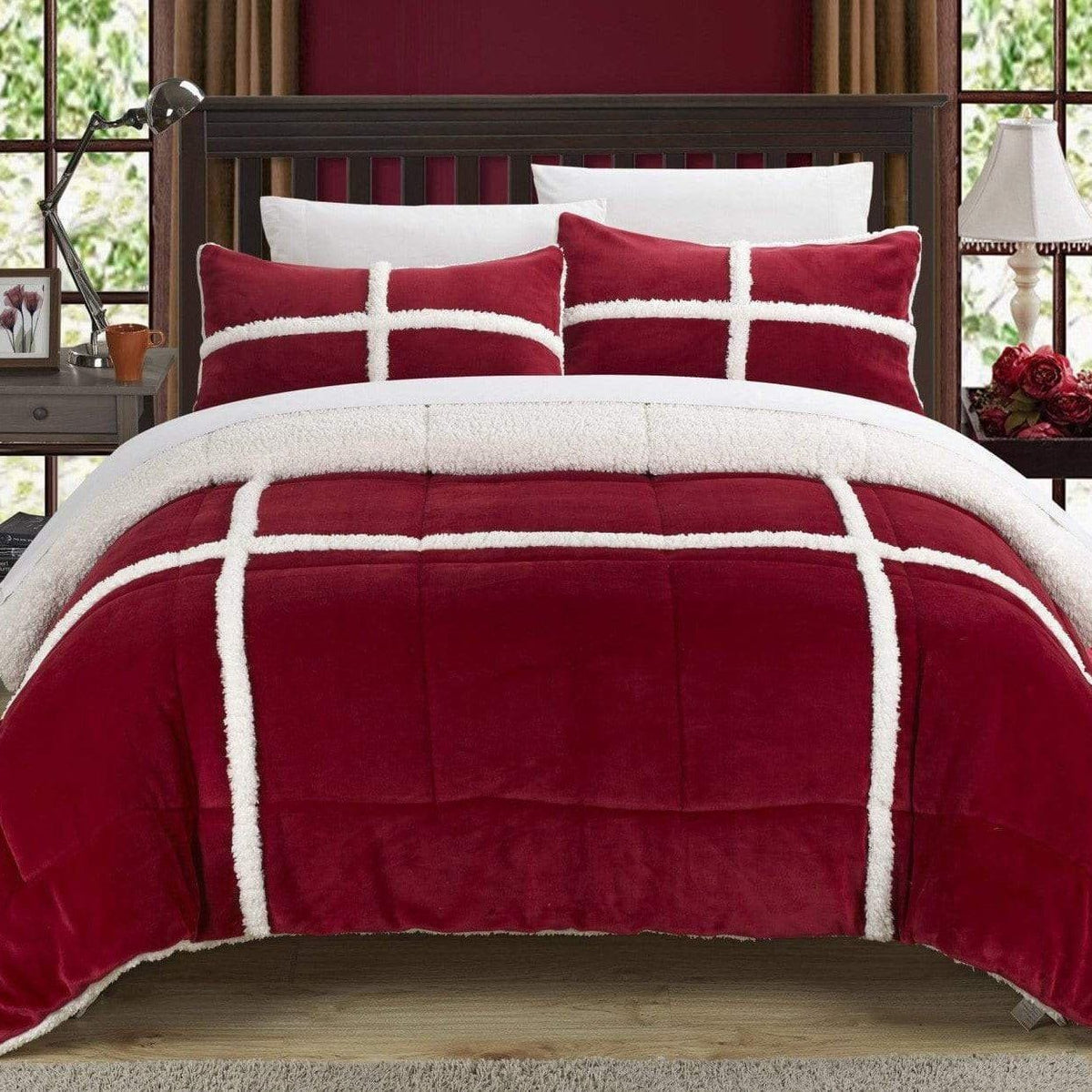 Chic Home Chloe 7 Piece Sherpa Comforter Set Red