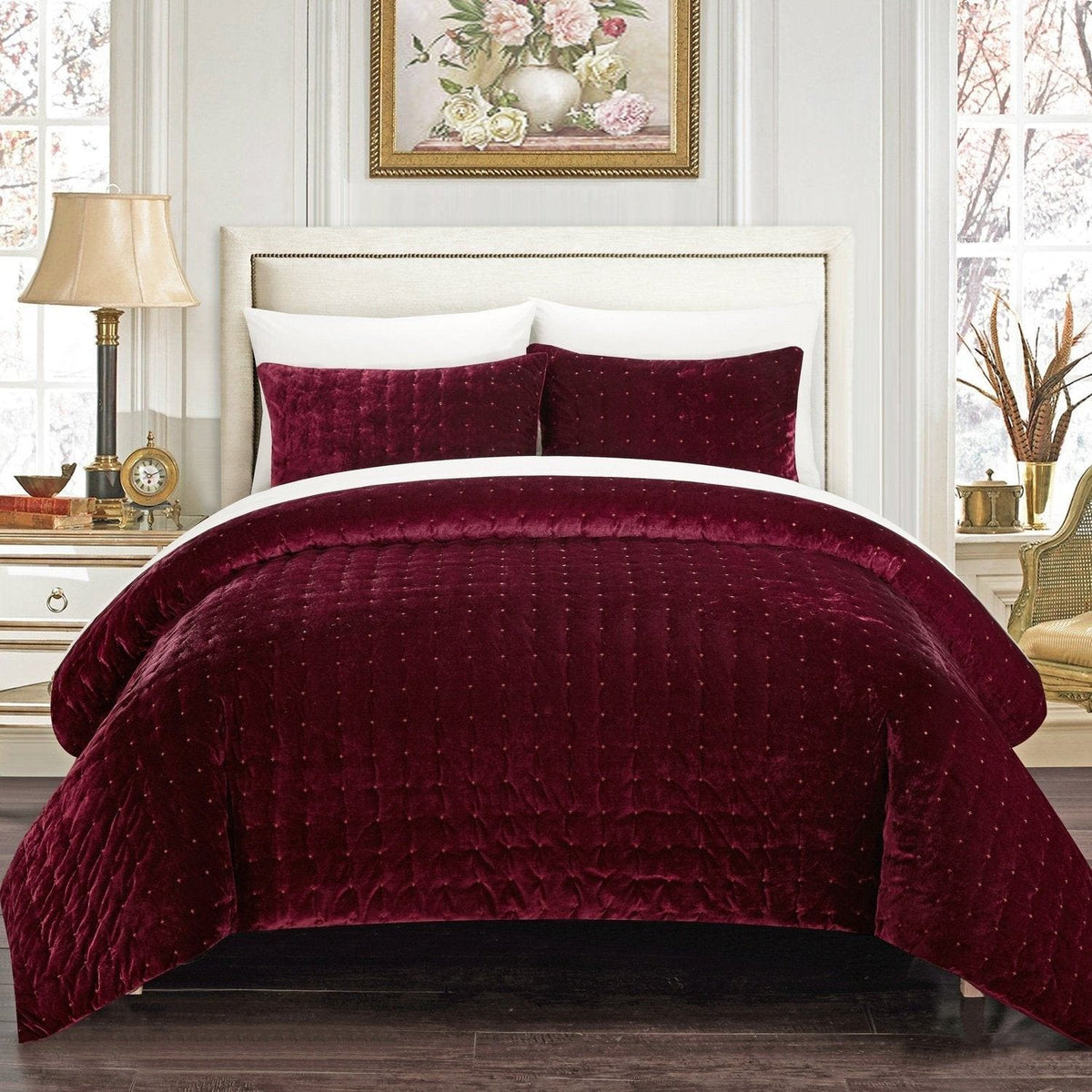 Chic Home Chyna 3 Piece Velvet Comforter Set Burgundy