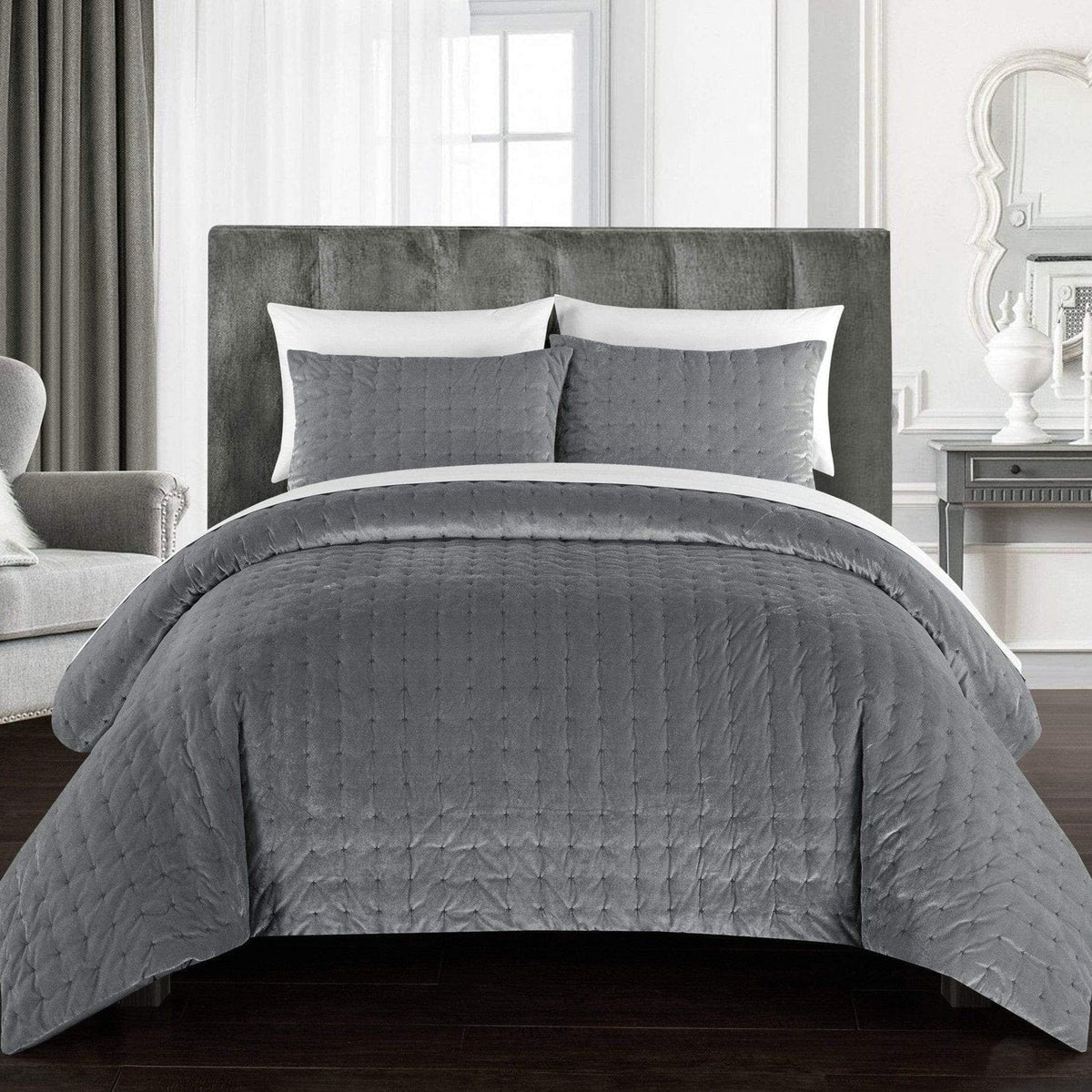 Chic Home Chyna 3 Piece Velvet Comforter Set Grey