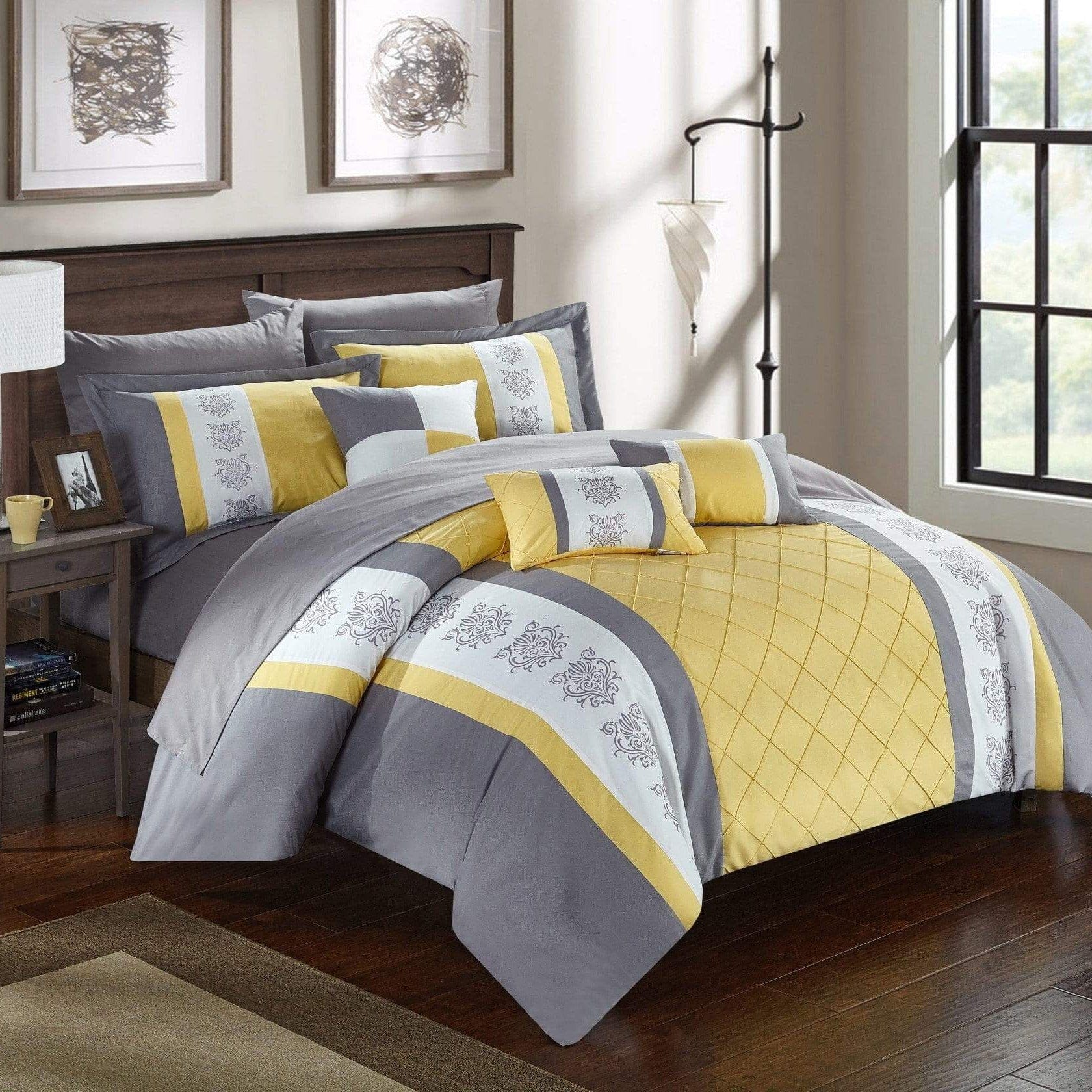 Chic Home Clayton 10 Piece Color Block Pintuck Comforter Set Bedding