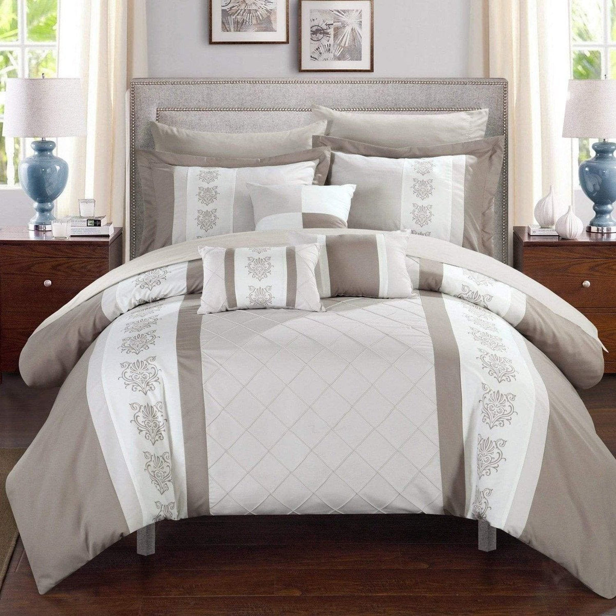 Chic Home Clayton 10 Piece Pintuck Comforter Set Beige