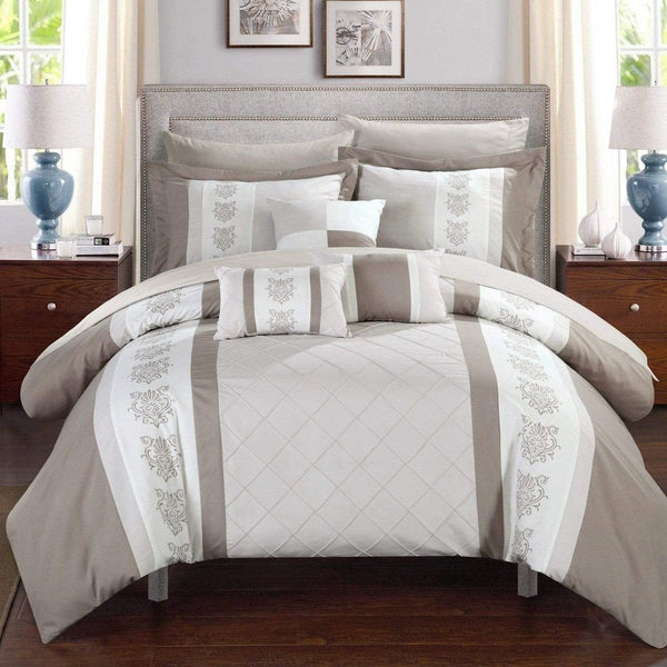 Chic Home Clayton 10 Piece Pintuck Comforter Set Beige