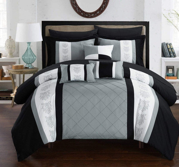 Chic Home Clayton 10 Piece Pintuck Comforter Set Grey