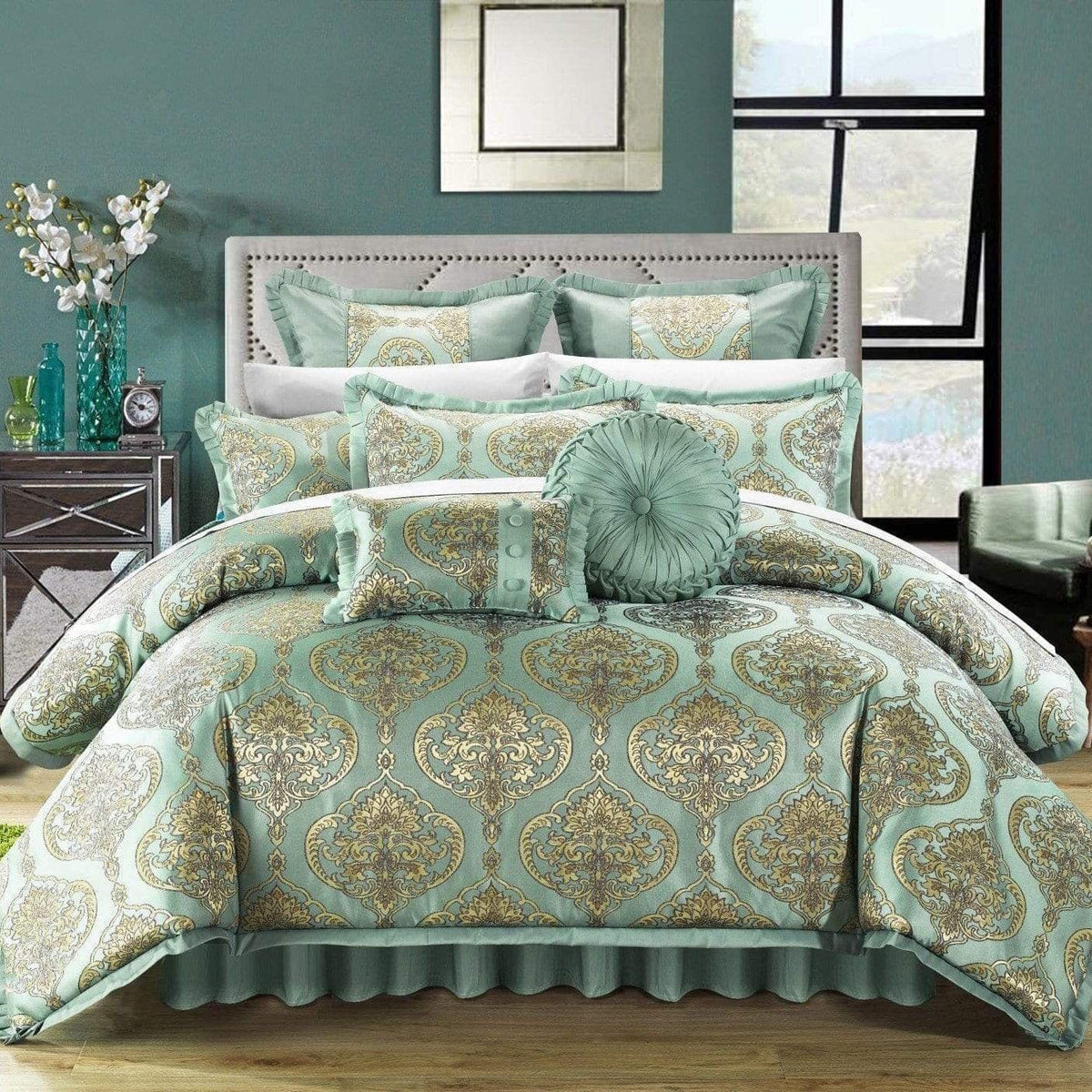 Chic Home Como 9 Piece Jacquard Comforter Set Blue