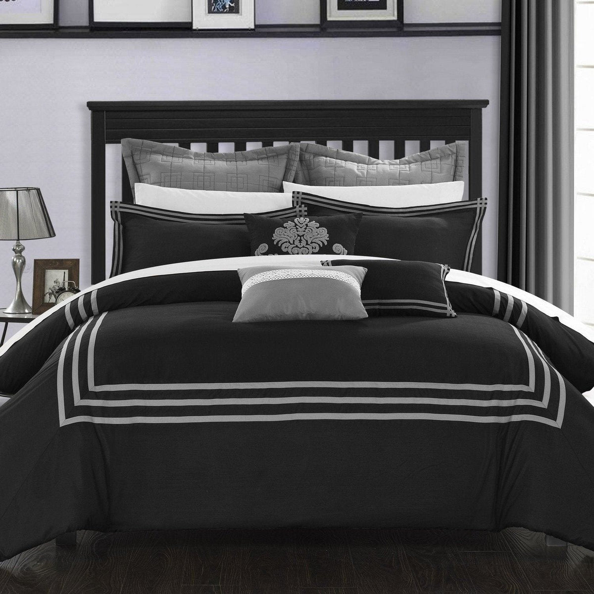 Chic Home Cosmo 8 Piece Hotel Comforter Set Black