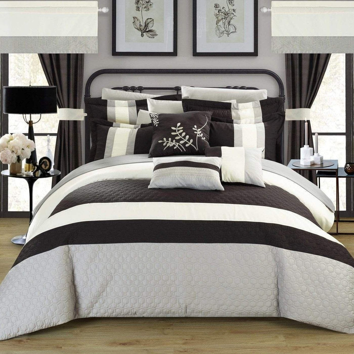Chic Home Covington 24 Piece Color Block Comforter Set Black
