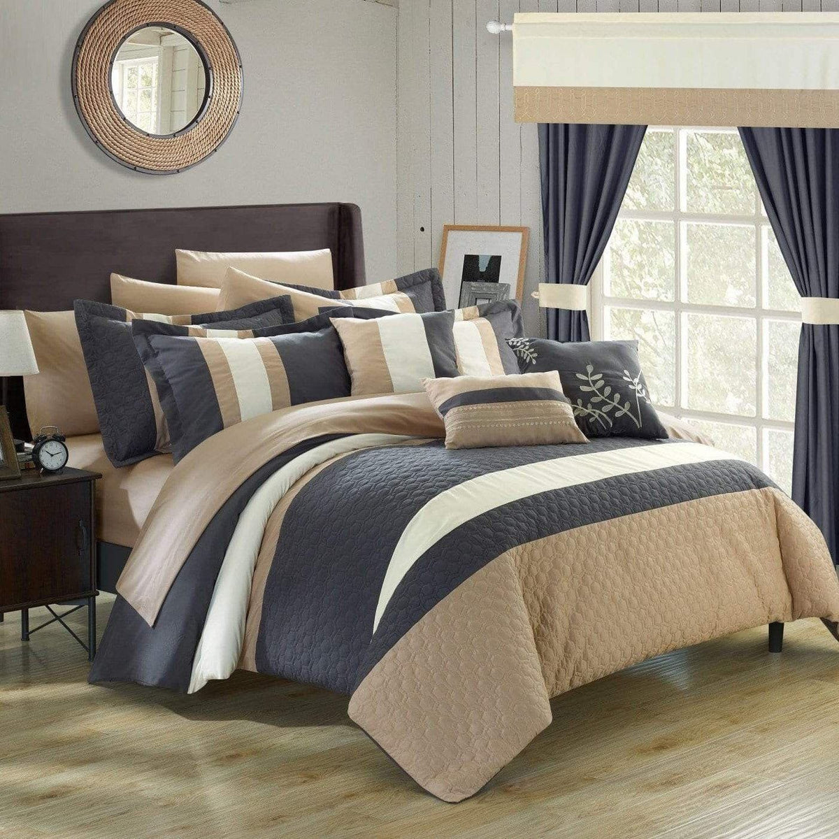 Chic Home Covington 24 Piece Color Block Comforter Set Grey