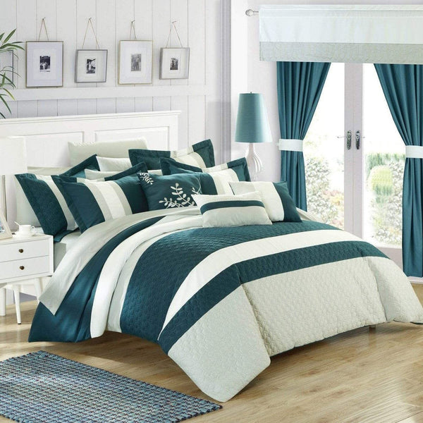 Chic Home Covington 24 Piece Color Block Comforter Set Teal