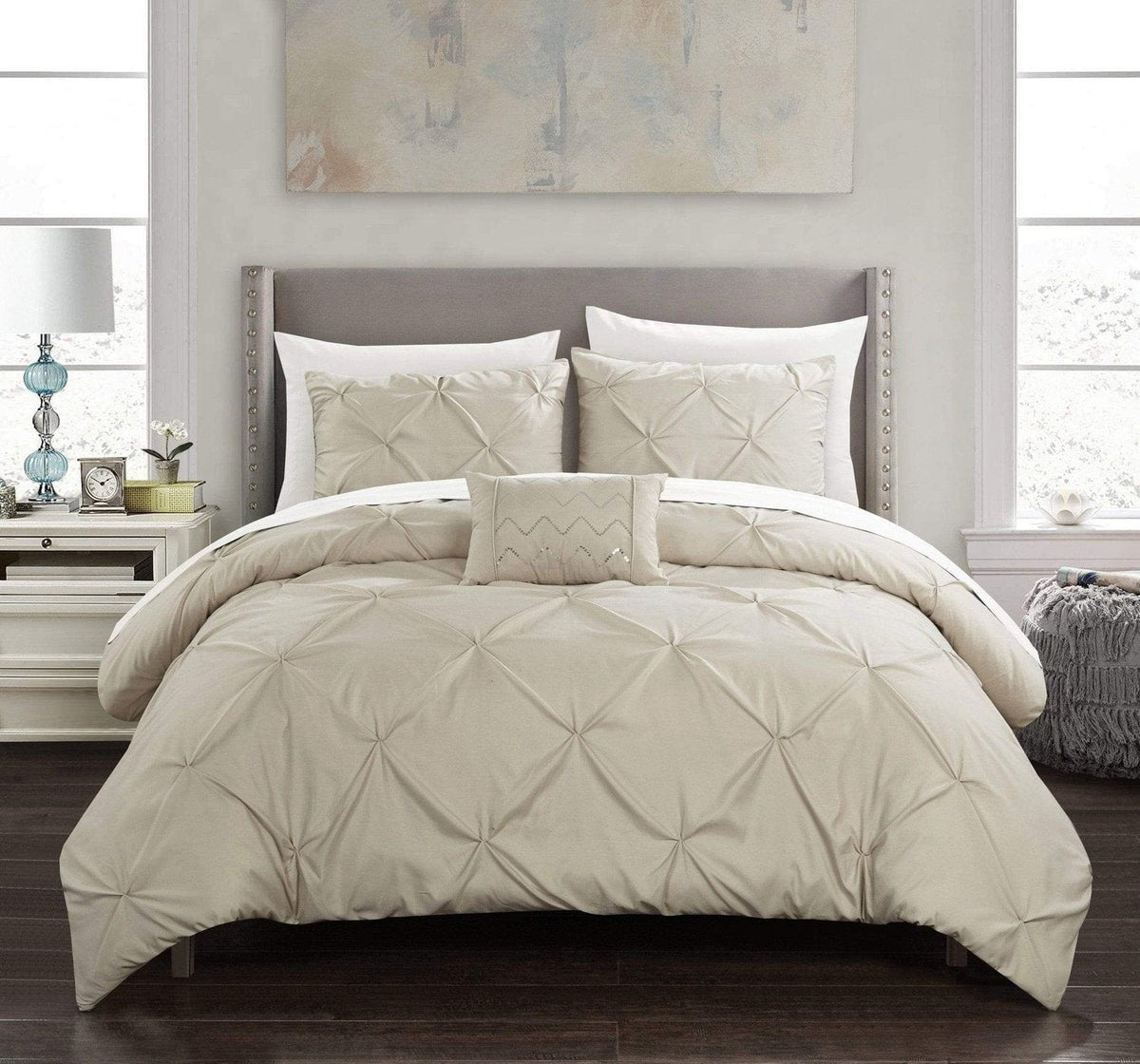 Chic Home Daya 4 Piece Pinch Pleat Duvet Cover Set Taupe