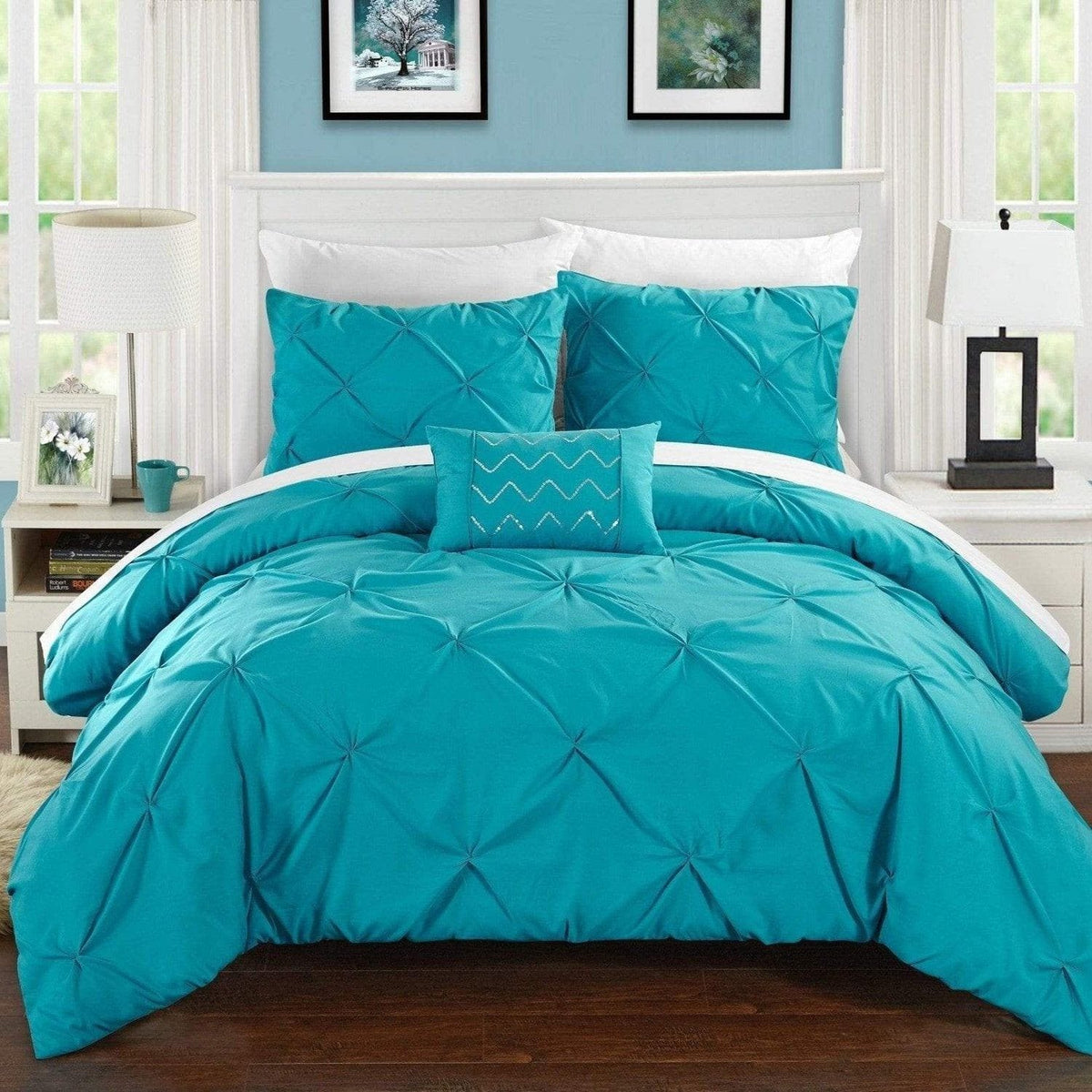 Chic Home Daya 4 Piece Pinch Pleat Duvet Cover Set Turquoise
