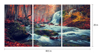 Chic Home Autumn Forest 3 Piece Set Wrapped Canvas Wall Art Giclee Print Waterfall in Woods 