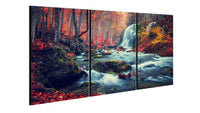Chic Home Autumn Forest 3 Piece Set Wrapped Canvas Wall Art Giclee Print Waterfall in Woods 