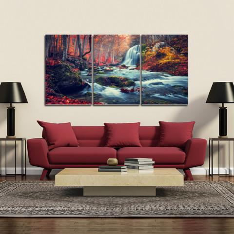 Chic Home Autumn Forest 3 Piece Set Wrapped Canvas Wall Art Giclee Print Waterfall in Woods 20" x 40.5"