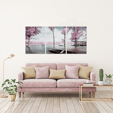 Chic Home Blossom 3 Piece Set Wrapped Canvas Wall Art Giclee Print Lakeside Cherry Blossoms 20" x 40.5"