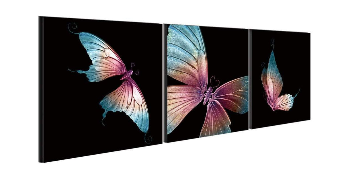 Chic Home Butterfly 3 Piece Set Wrapped Canvas Wall Art Giclee Print Painting 