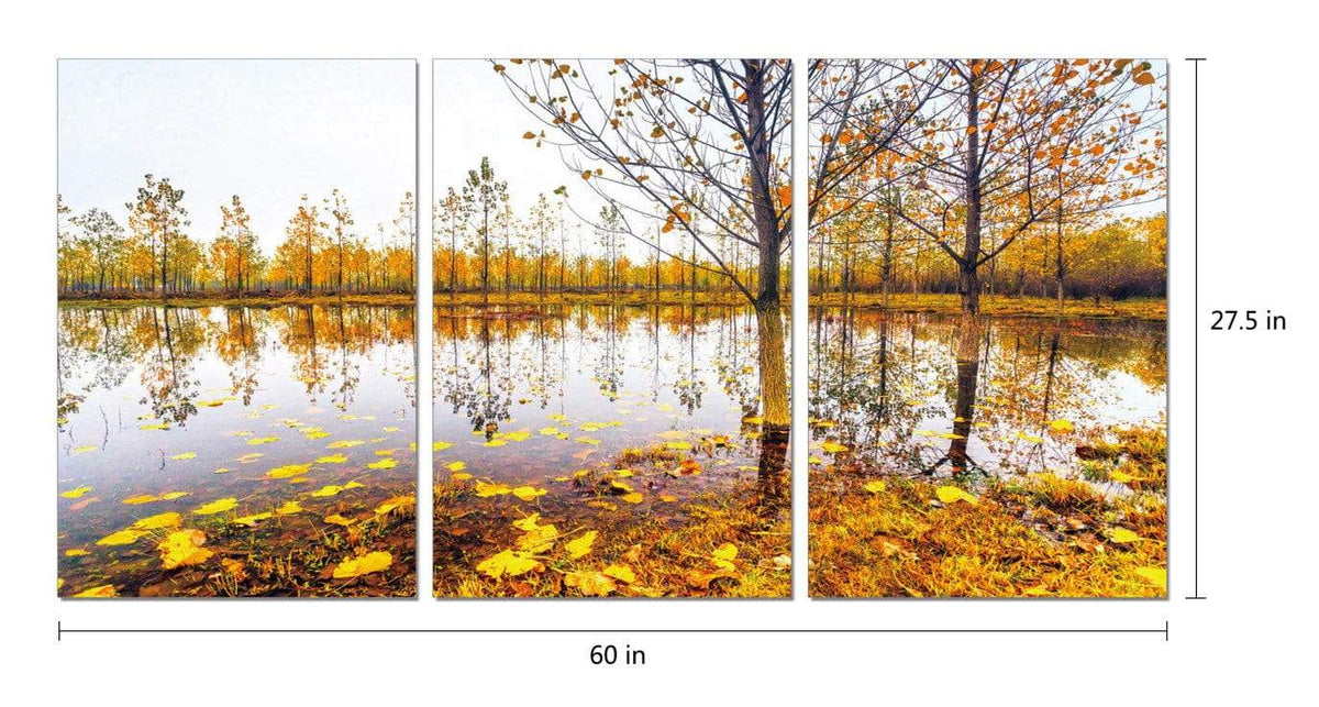 Chic Home Falling Leaves 3 Piece Set Wrapped Canvas Wall Art Giclee Print Autumn Lakeside 