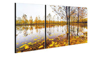 Chic Home Falling Leaves 3 Piece Set Wrapped Canvas Wall Art Giclee Print Autumn Lakeside 
