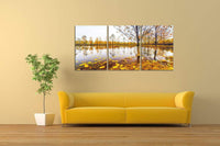 Chic Home Falling Leaves 3 Piece Set Wrapped Canvas Wall Art Giclee Print Autumn Lakeside 20" x 40.5"
