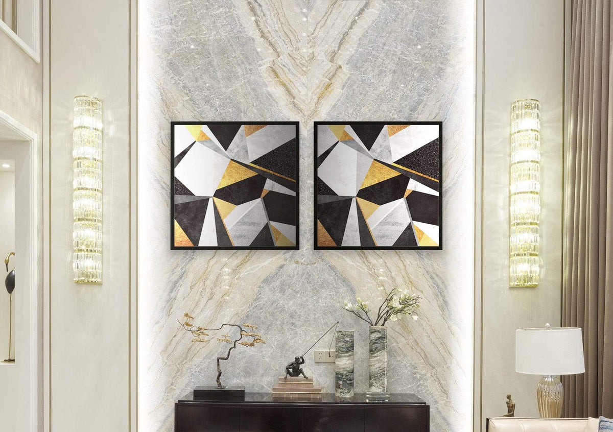Chic Home Geo France 2 Piece Set Framed Wrapped Canvas Wall Art Giclee Print Geometric Design 15" x 31"