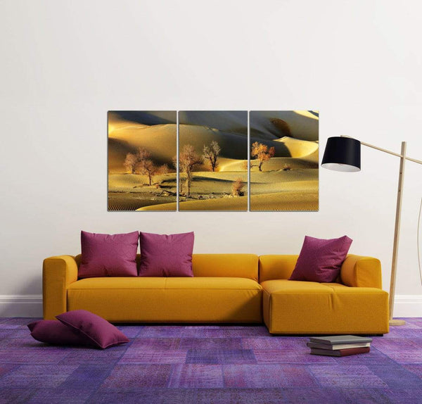 Chic Home Golden Desert 3 Piece Set Wrapped Canvas Wall Art Giclee Print Desert Sand Dunes 20" x 40.5"
