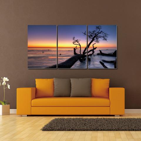 Chic Home Hawaii Sunset 3 Piece Set Wrapped Canvas Wall Art Set Giclee Print Sunset on Beach 20" x 40.5"