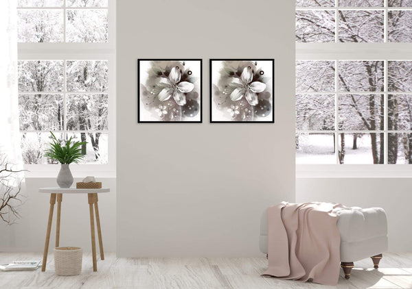 Chic Home Magnolia 2 Piece Set Framed Wrapped Canvas Wall Art Giclee Print Floral Design 15" x 31"