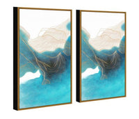 Chic Home Ocean Waves 2 Piece Set Framed Wrapped Canvas Wall Art Giclee Print Abstract Design 