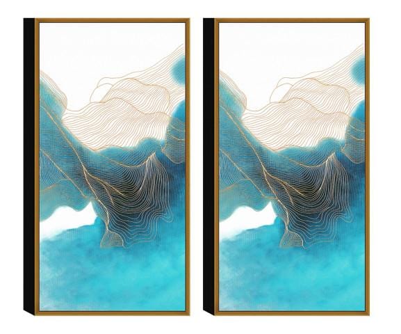 Chic Home Ocean Waves 2 Piece Set Framed Wrapped Canvas Wall Art Giclee Print Abstract Design 