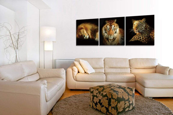 Chic Home Wild Safari 3 Piece Set Wrapped Canvas Wall Art Giclee Print Lion Tiger Leopard 16" x 48"