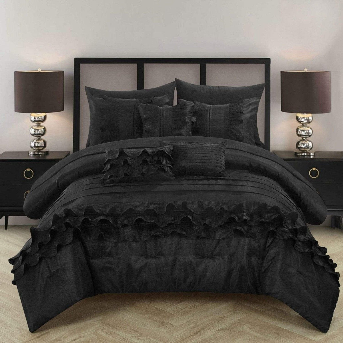 Chic Home Denver 10 Piece Ruffled Comforter Set Black