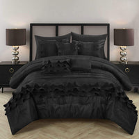 Chic Home Denver 10 Piece Ruffled Comforter Set Black