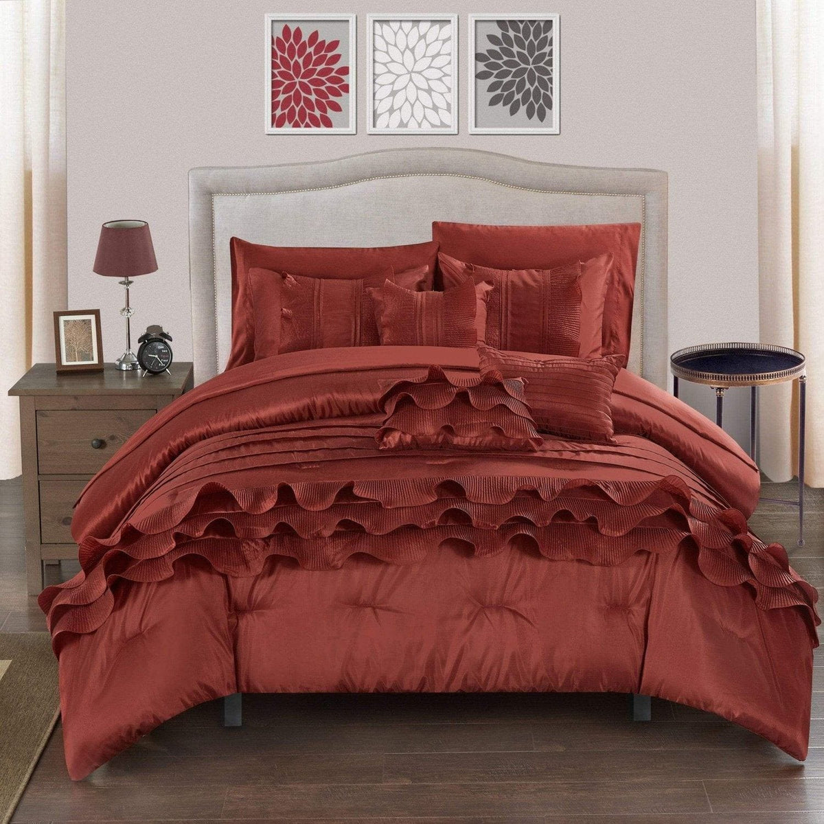 Chic Home Denver 10 Piece Ruffled Comforter Set Brick