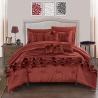 Chic Home Denver 10 Piece Ruffled Comforter Set Brick