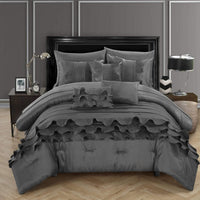 Chic Home Denver 10 Piece Ruffled Comforter Set Grey