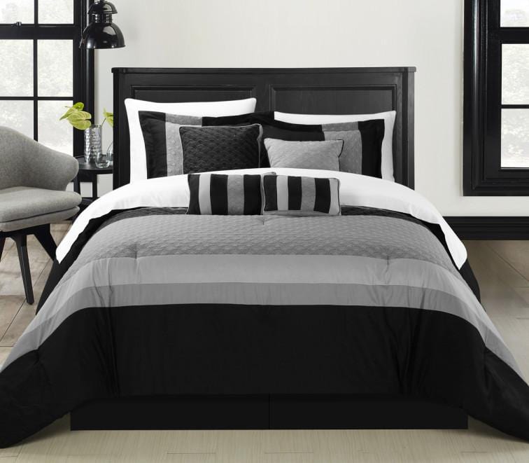 Chic Home Diamante 12 Piece Color Block Comforter Set Black