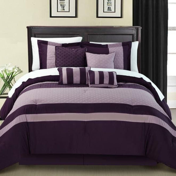 Chic Home Diamante 8 Piece Color Block Comforter Set Plum